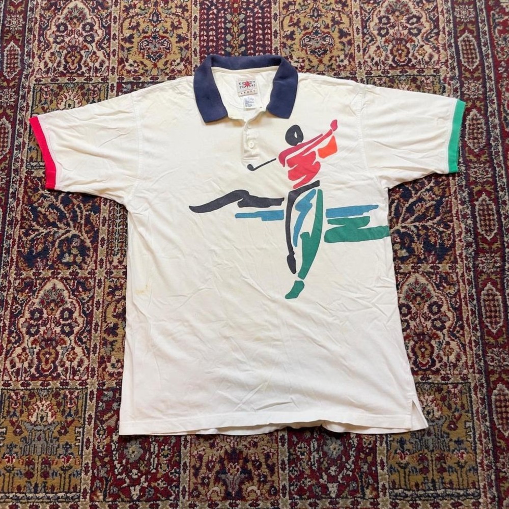 VTG 90s Cotton Traders Sport asymmetrical stylized golfer rugby tshirt L USA‎